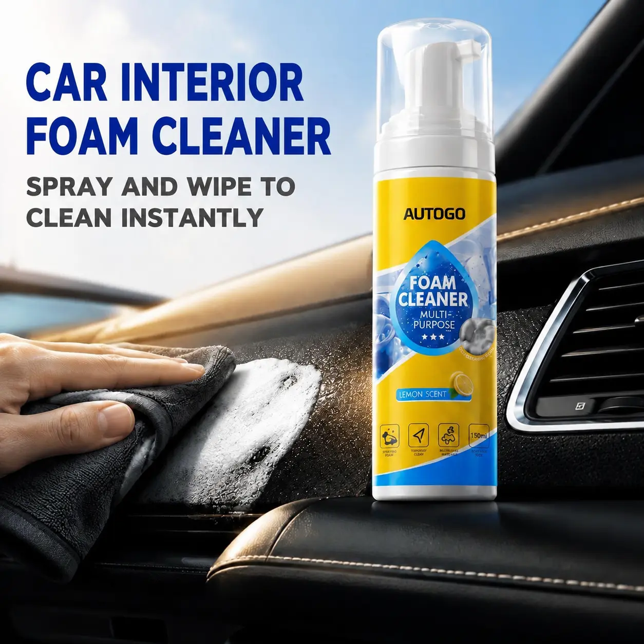 4-in-1 Multi Enzyme Foam Sprayer Cleaner, Heavy Duty Stain Remover for Car Interior, Leather & Upholstery Cleaner for Sofa, Couch, Carpet, All Purpose Deep Cleaner for Car Detailing & Home Use, Foam Sprayer Leather & Upholstery Cleaner