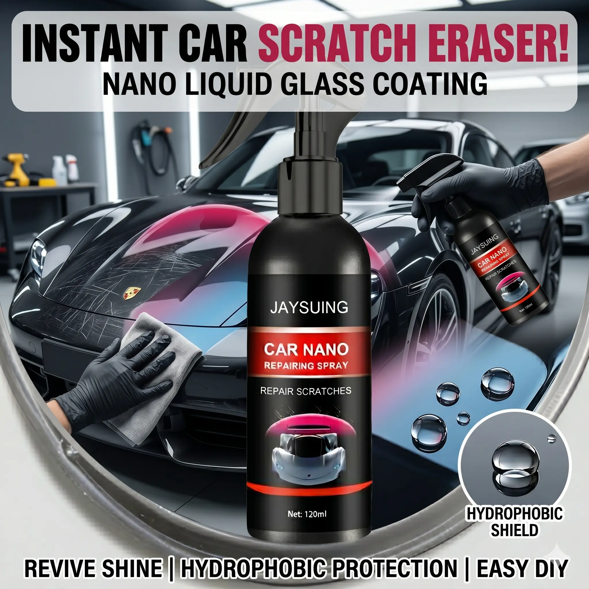 DIY Auto Liquid Glass Coating Spray - Easy DIY PE-Polyethylene-Acrylic-Compound Paint Sealant, Hydrophobic Water Beading Shield, Anti-Acid Rain Lasting Protection, Revive Shine Boost for Car Paint, Shine Enhance