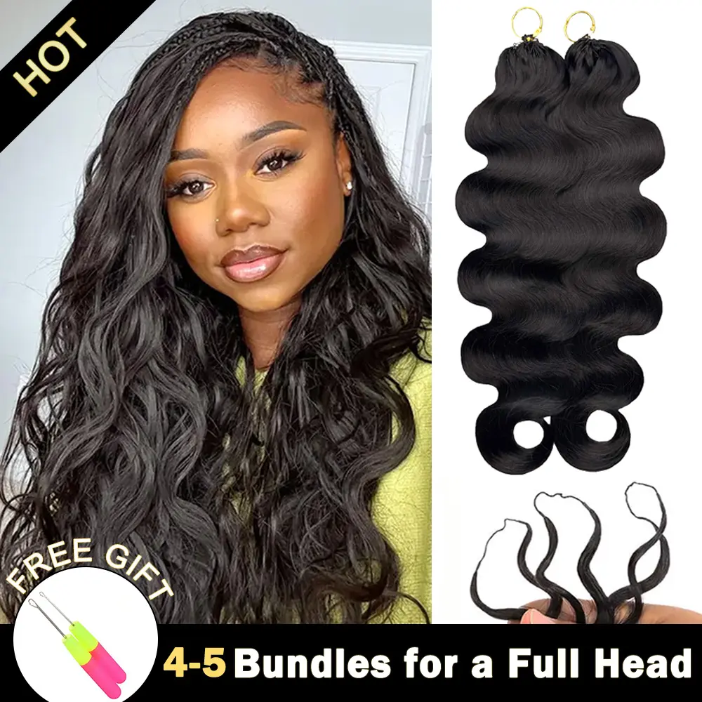 Body Wave Crochet Human Hair for Boho Braids Miracle Knots Burmese Curly Feather Crochet Human Hair Extensions Pre-Separated 50g/Pack 40 Strands/Pack Knotless Time Saving Design Summer Vibe Light Weight 4-5 Packs for a full head Boho Knotless Braids