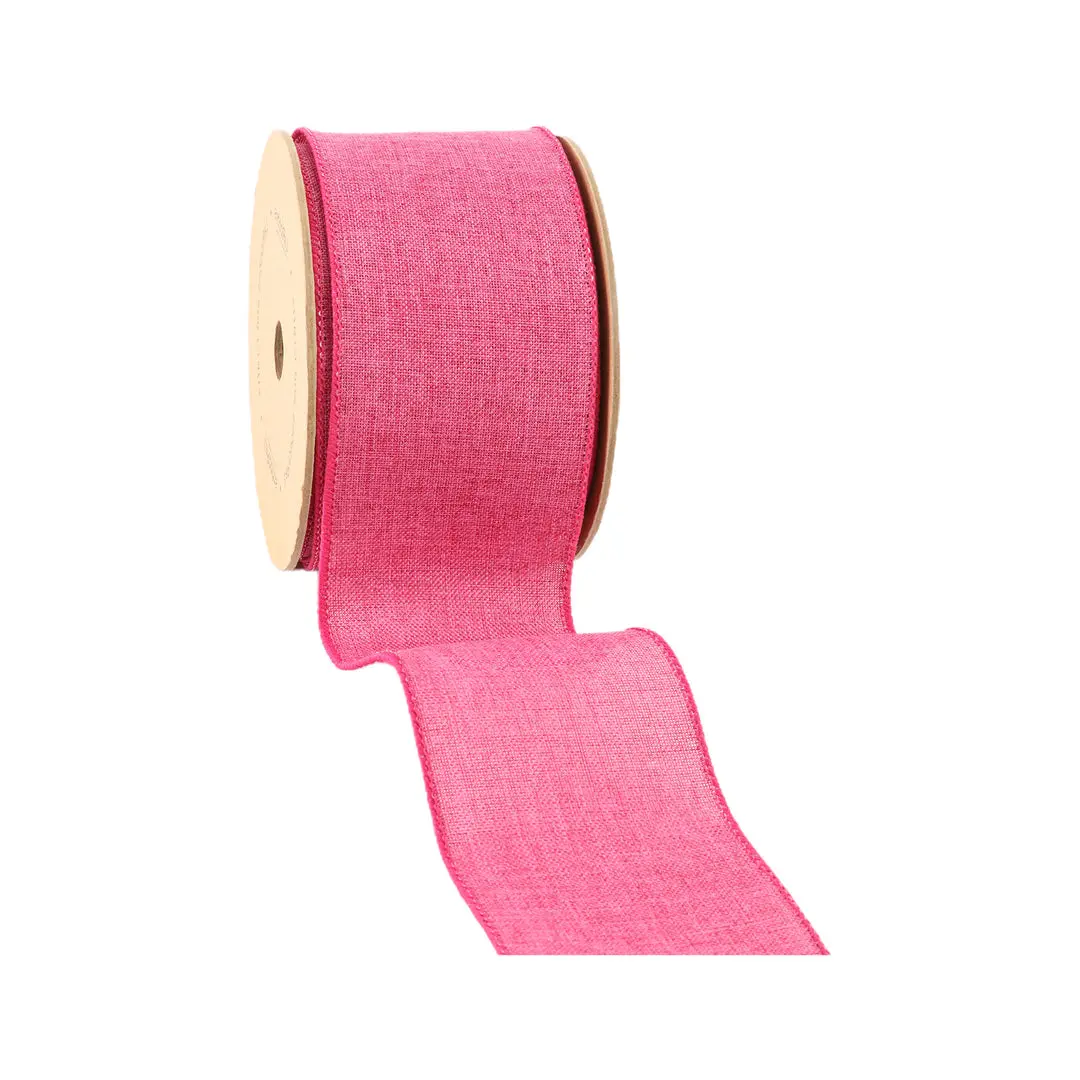 2.5" Wired Linen Ribbon, Bright Pink - Office Stationery for Crafting, Gift Wrapping, Decor Gifts & Valentine's Day Decorations