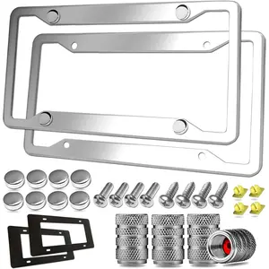 Stainless Steel License Plate Frames- 2 Pack Mirror Polished  Plate Holder, with Screws, Chrome Caps, Heavy Duty Rustproof Metal Front Rear  Tag Frame