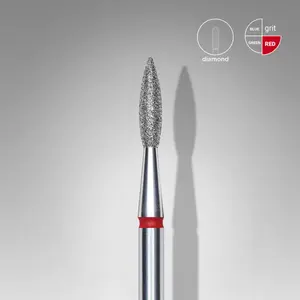 Diamond nail drill bit, pointed “flame”, red, head diameter 2.1 mm/ working part 8 mm
