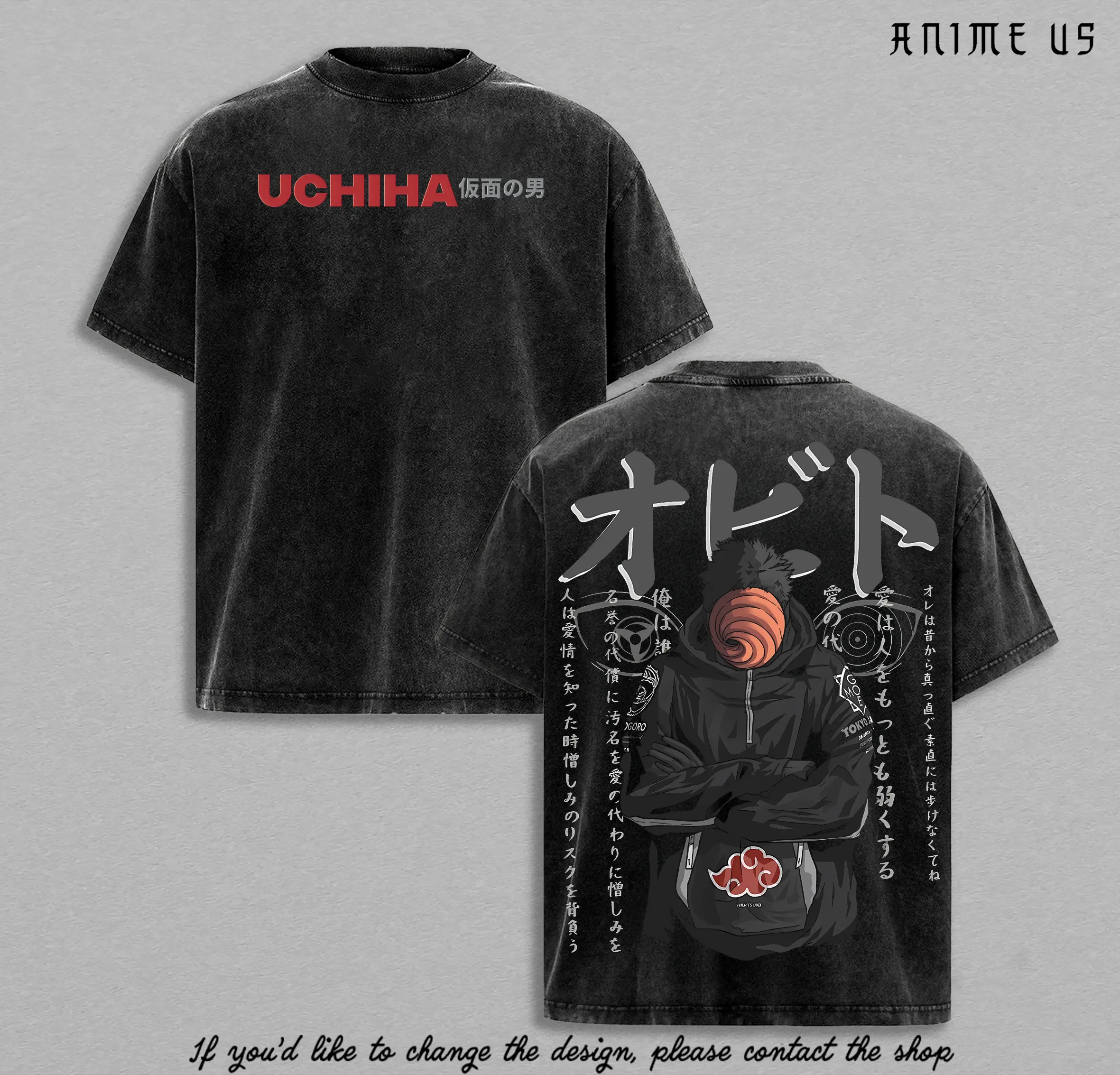 Obito Uchiha Masked Man Naruto Shippuden Anime Vintage Washed Tee Uchiha Clan Akatsuki Graphic Back Streetwear Shirt Manga Fan Gift