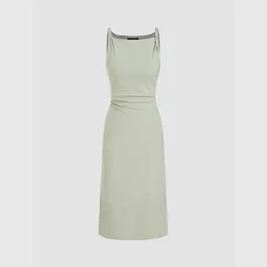Cider Boat Neck Twist Ruched Midi Dress