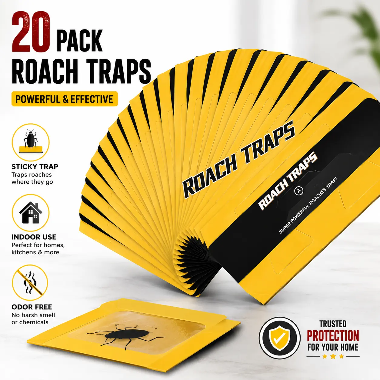 20 Pack Roach Traps, Cockroach Traps Indoor Home,  Multi-surface   ,Glue Roach Traps, Child & Pets Safe(Upgrade Recipe)