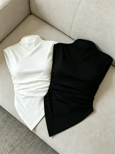 Women's Solid Color Asymmetrical Hem Semi-turtleneck Tank Top, Elegant Fashion Casual Sleeveless Top for Daily Outdoor Wear, Ladies Clothes for Summer