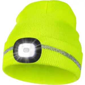Reflective Stripe LED Beanie Safety High Visibility Winter Hat with Light for Outdoor Work Sports Gifts for Men Dad