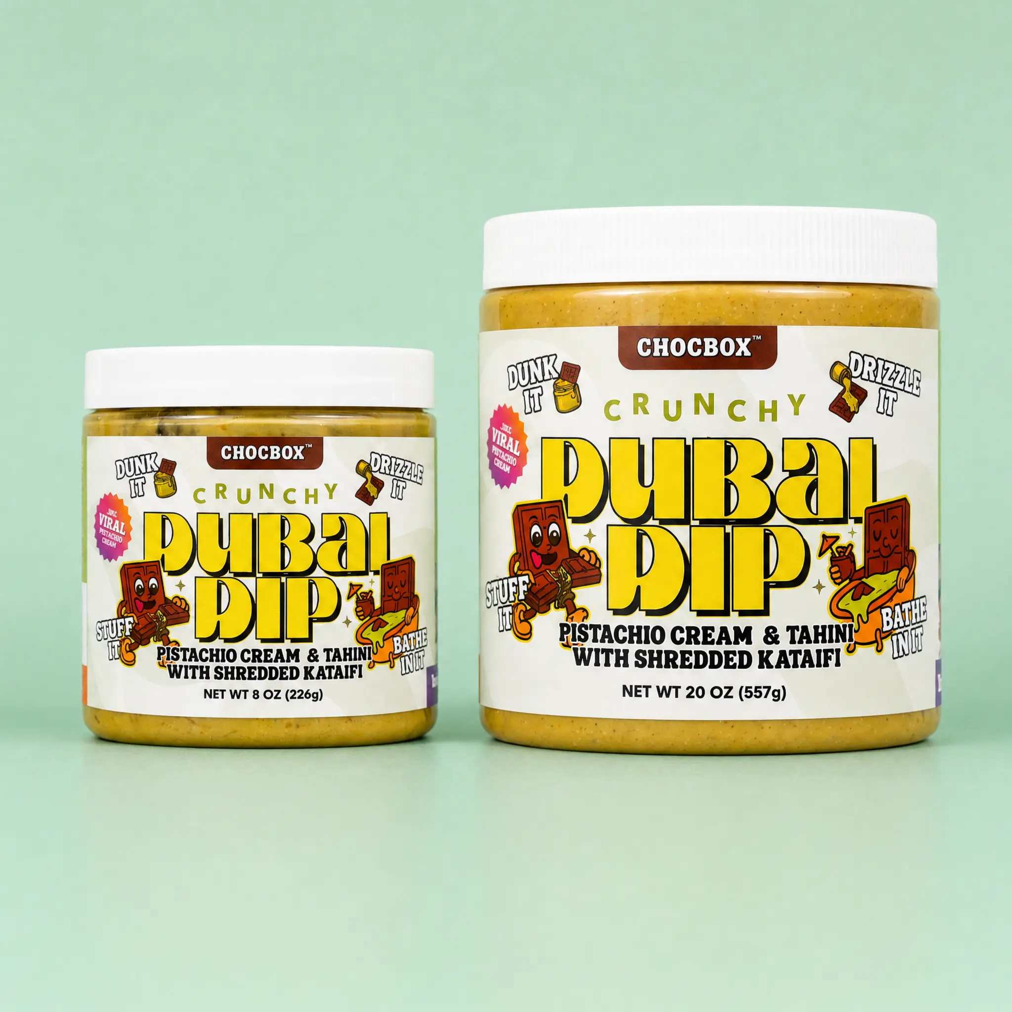 Chocbox Dubai Dip & Cookie Butter Crunch - Pistachio Cream & Tahini Mix / Cookie Butter + Crunchy Kataifi - 8oz & 20oz