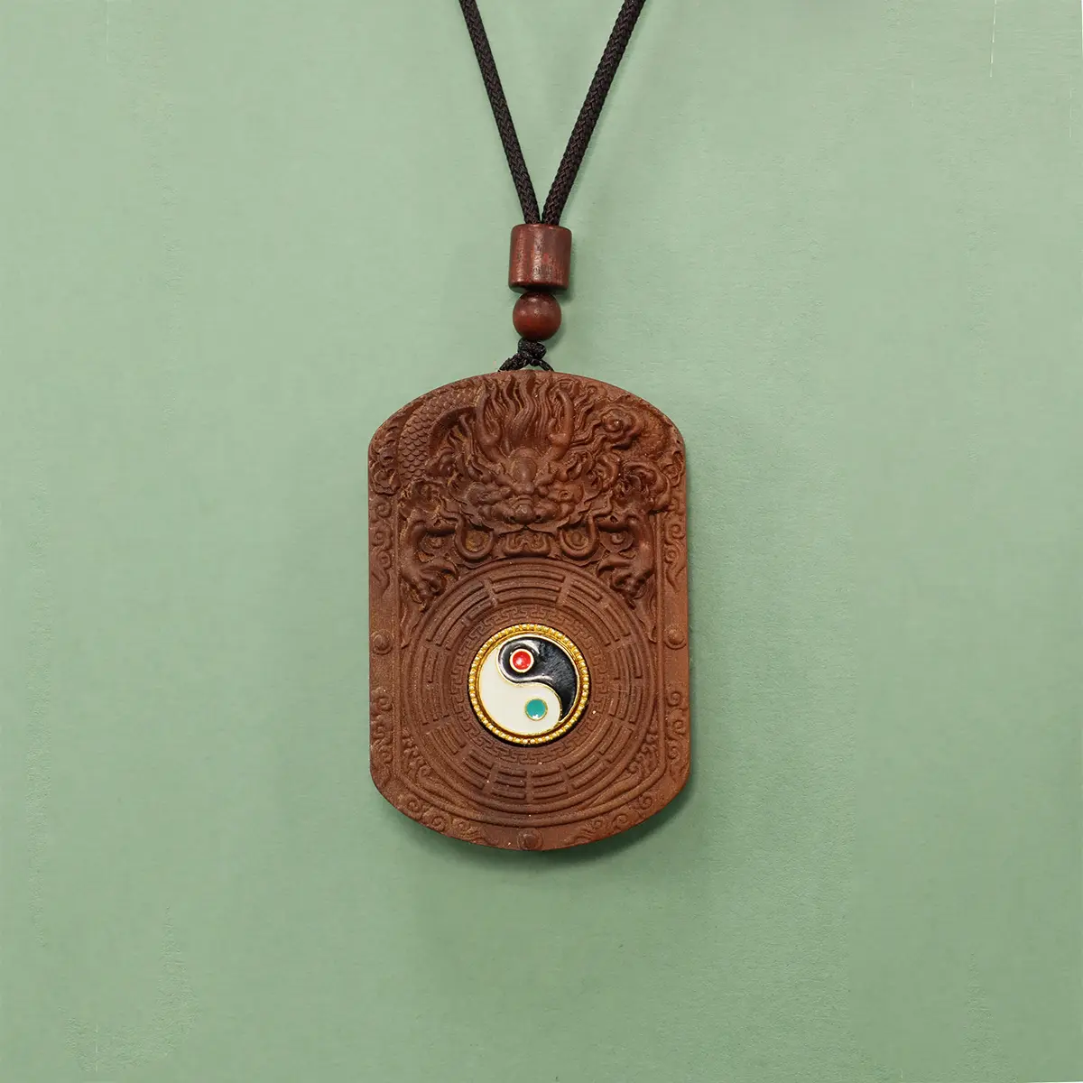 Hand-Carved Dragon-Swirling Taiji Bagua Pendant - Lightning-Struck Jujube Wood Jewelry, Unisex Wardrobe Daily Wear Inspirational Portable Accessory with Symbolic Inscription (Toys & Hobbies, DIY Beading & Jewelry Making)