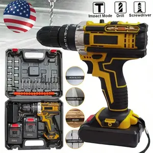 21V Cordless Drill Set, Power Drill With 3/8 Inch Keyless Chuck, 25 3 Clutch Electric Drill With Work Light, Max Torque 45Nm, 2-Variable Speed & 2 Batteries And Fast Charger