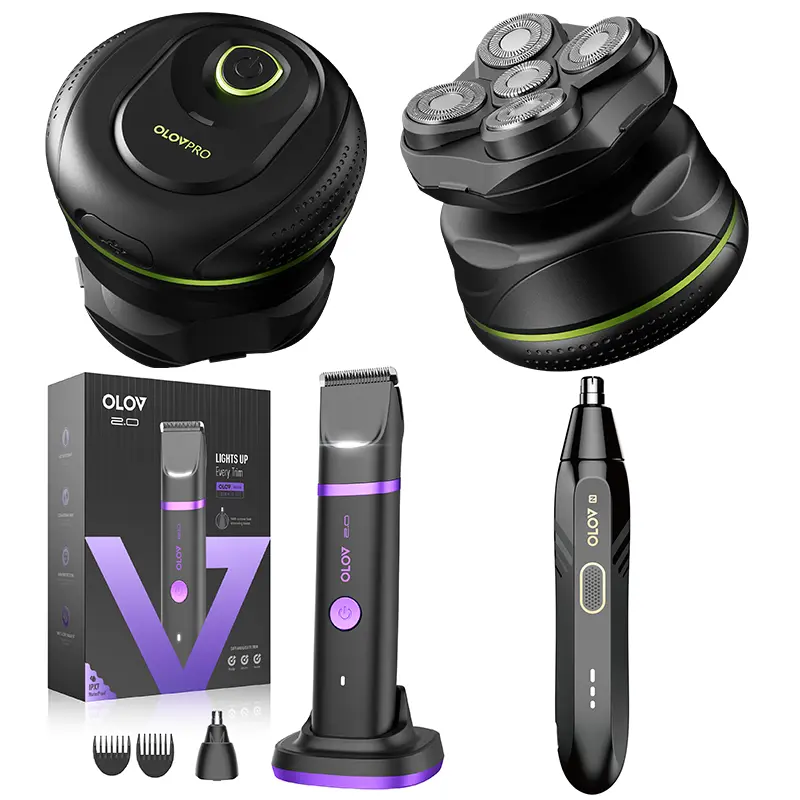 OLOV Men's Ultimate Grooming Trio | Shave, Shape, and Shave Your Head Smooth — One Kit Does It All. The Definitive Tool for a Fresh Men's Look. Rechargeable Head Shaver & Trimmer Set