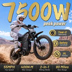 BIBUFF GT600 Adult Electric Cycling Bike - 72V 30Ah Removable Battery, 7500W Peak Power, 55 mph Top Speed, 80 mi Range, 500 lbs Capacity, Hydraulic Brakes, 2-in-1 Pedal System, Full Suspension, 2-Year Warranty Ebike for Adults