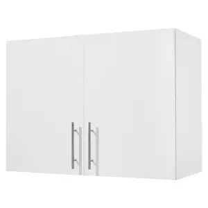 VEVOR Laundry Room Wall Cabinet, 2-Tier Wall Mounted Hanging Cabinet with Adjustable Shelf, 32 in Cupboard Storage with 2 Doors, for Bathroom, Kitchen, Laundry, 16 x 32 x 24 in (D x W x H), White