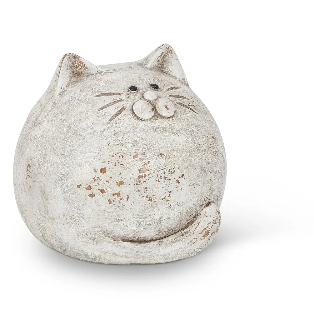 Abbott Collection AB-27-BW-060-WHT 4.5 in. Polyresin Ball Cat Statue, Antique White Home Decor Figurine