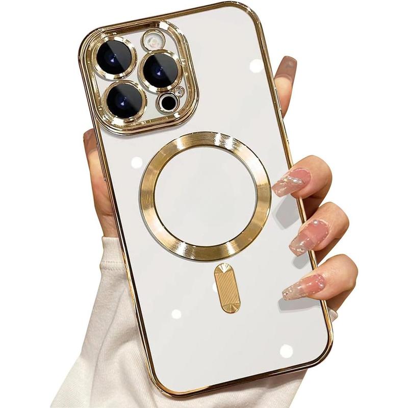 For iPhone17 16 15 14 13 12 11 Pro max Plus MagSafe Cases with Camera Lens Protector Full Protection Clear Magnetic Case Compatible with MagSafe Elegant Anti-Scratch Case Cover Shockproof Protective Case for 17 Pro Max