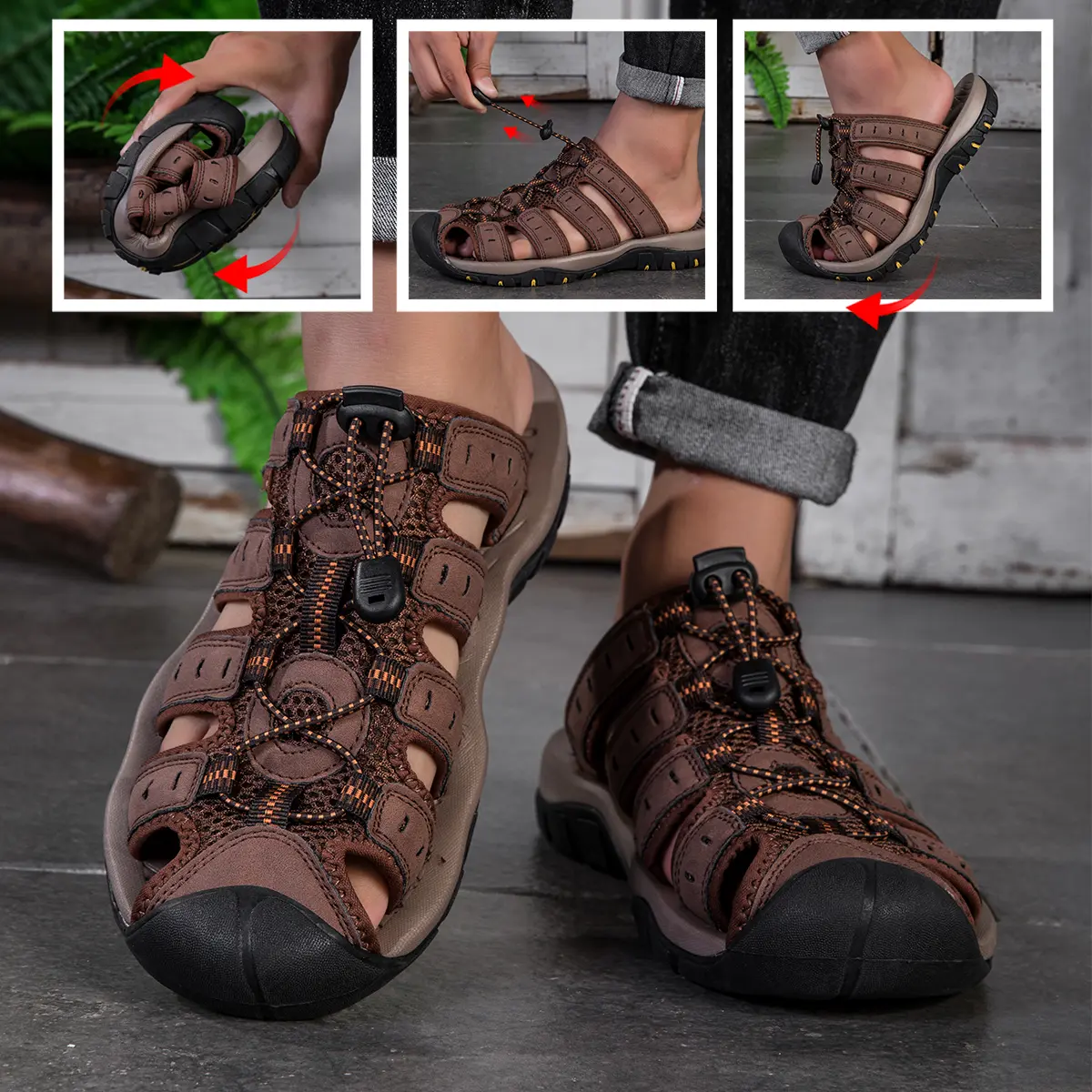 Men's Outdoor Hiking Sandals with a Quick Lacing System, Adjustable Strap, and Breathable Mesh Upper, Featuring Deep Lug Soles for All-Terrain Grip, Unisex Fit, Rubber Sole