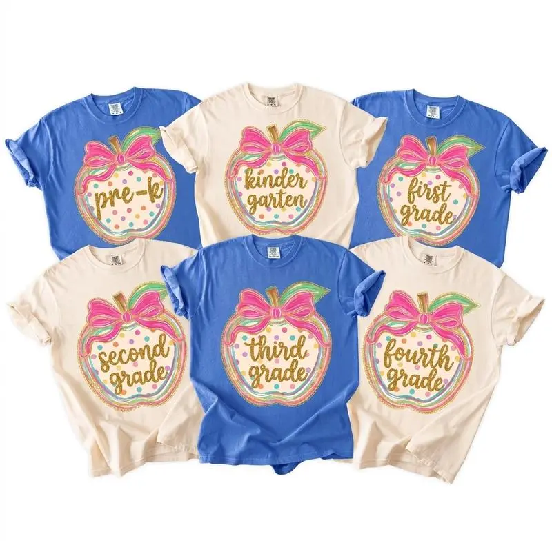 First Day of School Comfort Colors Shirt, Teacher Apple Shirt, Back to School Tee, Pre K to 4th Grade Shirt, Preppy Teacher Shirt, Pink Gingham Apple Tee