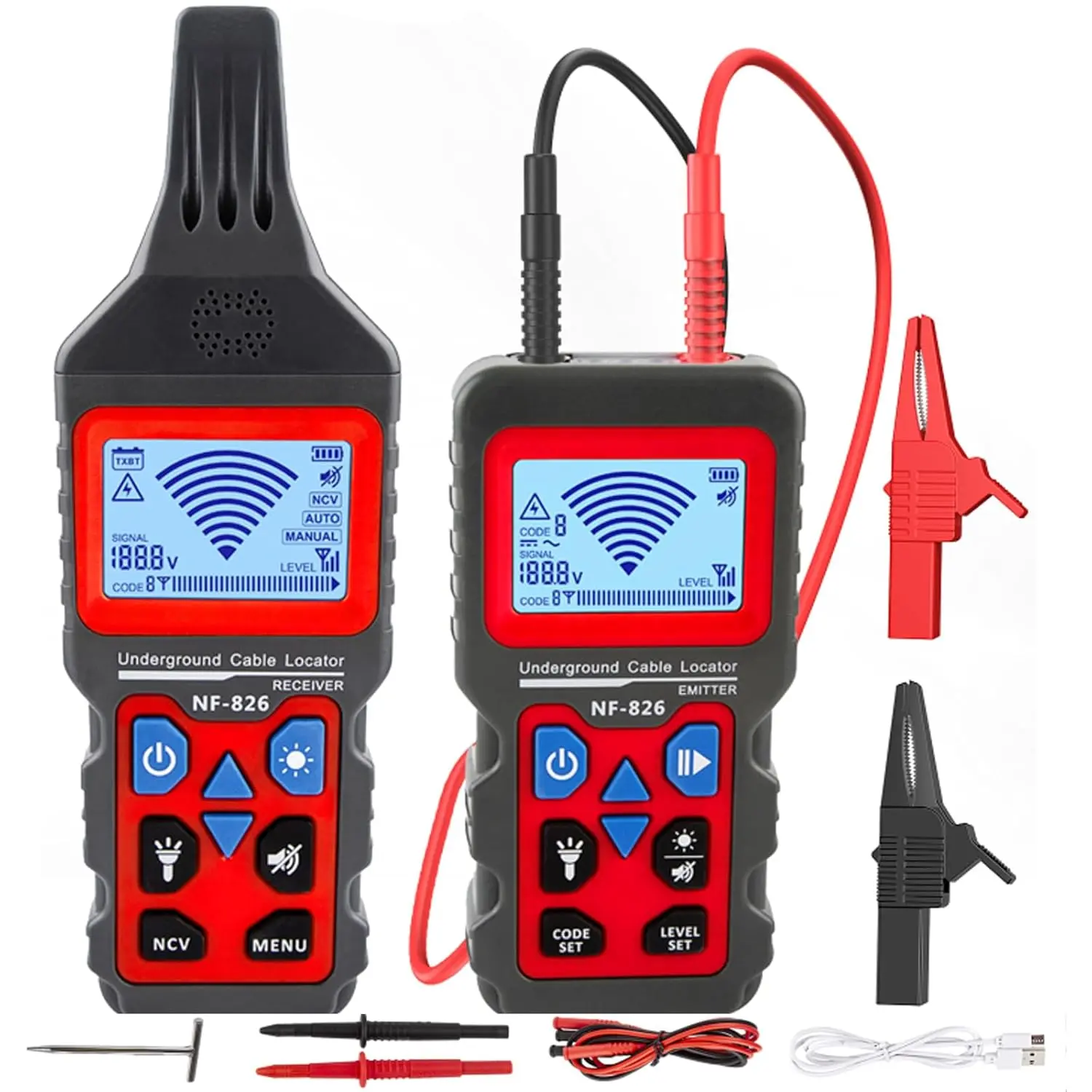 NOYAFA NF-826 Underground Cable Locator, Breakpoint Locator Tracker | Locate Buried Cables Up to 6ft Deep, Detect Breaks/Shorts, NCV, Rechargeable, Flashlight, for Wall/Pipeline/Underground measurement instrument