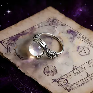 Witchtok Jewelry - 925 Sterling Silver Vintage Guardian Crystal Ring, Hand-Embracing Adjustable Open Band (Fits 6-10) | Witchy Gifts | Pagan Jewelry | Friendship Promise Ring anillo de plata