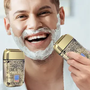Vintage Pattern Electric Shaver, 1 Box Rechargeable Wet and Dry Use Electric Shaver, Men's Grooming Tool for Daily Use
