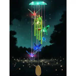 Wind Chimes,Hummingbird Solar Wind Chimes for Outside,Green Gradation  Tubes Deep Tone Memorial Wind Bell for Garden/Patio Mobiles Decorative Gifts for Mom, Wife, Grandma Neighbors(37" Long)