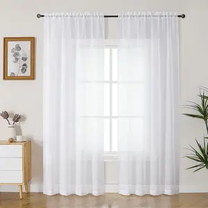 Gwine White Sheer Curtains 84 Inches Long 2 Panels Set for Living Room, Rod Pocket Voile Bedroom Curtains, Light Filtering Solid Window Sheer Panels, Each 42" Wx84 L