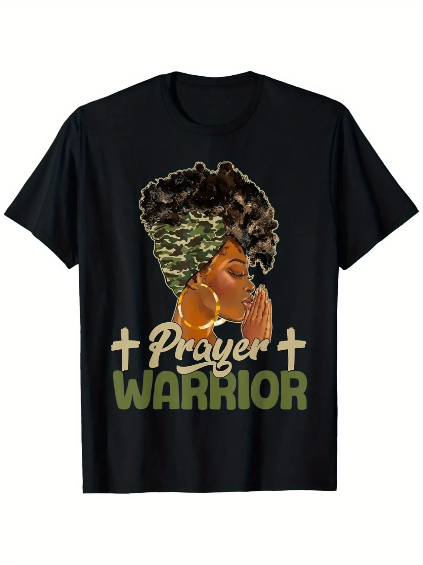 Prayer + Warrior Graphic T-Shirt - Unisex 100 Cott unisex soft cotton short sleeve t shirt, vintage graphic casual tee for men women teens, perfect birthday holiday gift for camping travel gym daily street  wear
