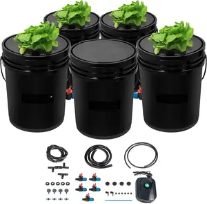 DWC Hydroponic System, 5 Gallon 5 Buckets, Deep Water Culture Growing Bucket, Hydroponics Grow Kit With Pump, Air Stone And Integrated Reservoir, For Indoor/Outdoor Leafy Vegetables