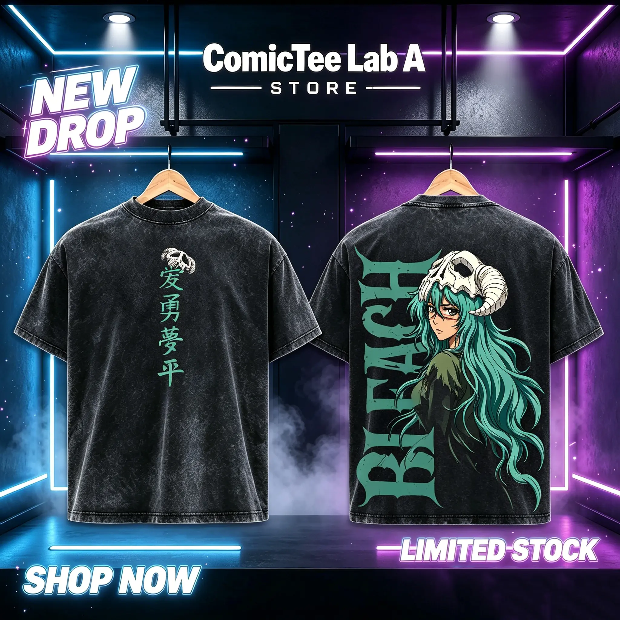 Bleach Nelliel Arrancar Espada Graphic T-Shirt, Vintage Washed Heavyweight Cotton, Unisex Boxy Fit Shortsleeve Crew Neck Streetwear Tops, Menswear, Round Neck, Oversized Boxy, Retro Unisex, Bleach Anime, Tshirt, Casual