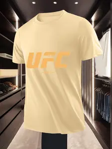 Trendy Men's UFC 1993 Letter Printed Short Sleeve T Shirt for Daily Street Sports and Casual Outfits Athletic Letter Print