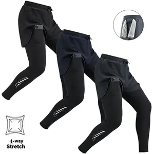 Men’s 3-Pack 2-in-1 Quick-Dry Breathable Stretch Running Pants with Elastic Waistband, Built-In Phone Pocket and Towel Loop, Suitable for Running, Fitness, and Various Aerobic Activities, Made from Breathable, Comfortable Quick-Dry Fabric for All Seasons