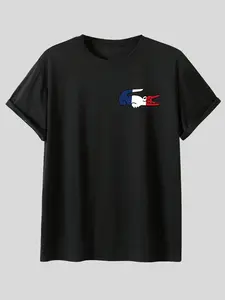 French Flag Crocodile Print T-Shirt, Comfortable Breathable Skin-Friendly, Loose Fit for Home, Casual Outdoors, Unisex Trendy Streetwear Design