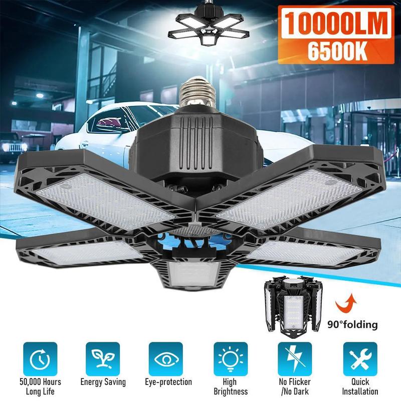 LED Garage Light - Super Bright Lights Ceiling Led with 10 Deformable Panels Compatible for E26/E27 Garage Light