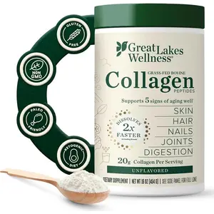 Great Lakes Wellness Collagen Peptides Powder – Supports Skin, Hair, Nails, Joints & Digestion – Hydrolyzed, Quick Dissolve, Non-GMO, Keto & Kosher – Pure Collagen Protein (16 oz, 22 Servings)