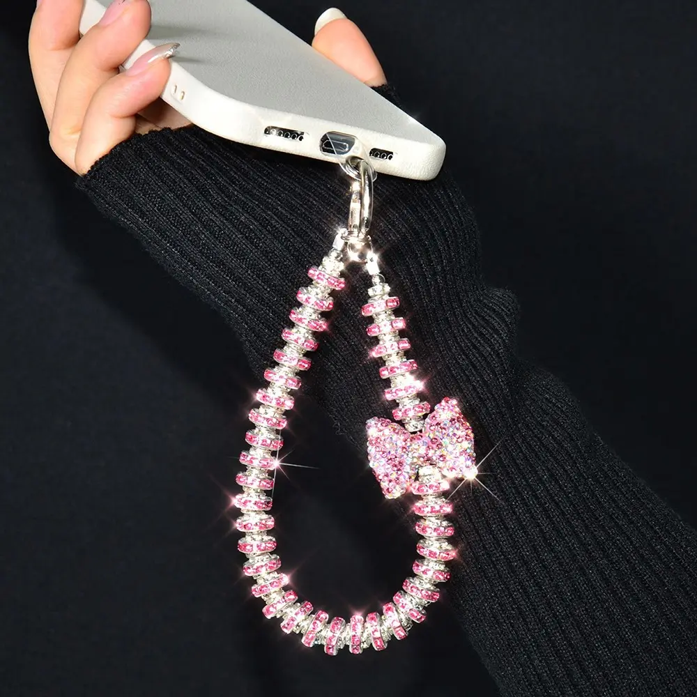 Luxury High-end Sparkling Rhinestone Bow Phone Hand Chain, Durable Short Wrist Lanyard with Gasket, Elegant Mobile Phone Case Accessory, Phone Wrist Strap, Phone Charms, Phone Chains, Cell Phone Accessories