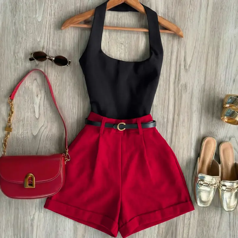 Spring Summer Women's Chic Minimalist Basic Fashion Tank Top Shorts Casual Outfit Set Womenswear Clothes, Perfect for Daily Wear and Office, summer matching set