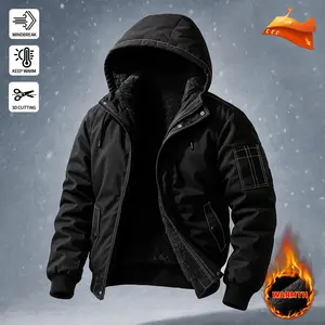 Men's Casual Warm Thick Hooded Jacket with Zipper & Button Closure Double Layer Insulation Windproof Design Convenient Pockets for Outdoor Activities like Mountaineering and Commuting Ideal Winter Apparel Coats  Menswear Black