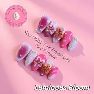 Amlulu's Nails LUMINOUS BLOOM Elegant  10PCS Handmade Press On Nails REUSABLE 3D Gel fake nails acrylic press nails / LATEST 2025