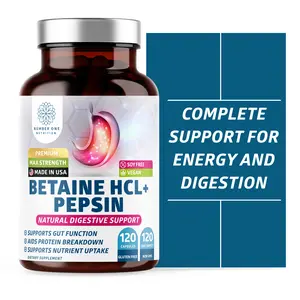 Number One Nutrition Betaine HCl+Pepsin 650mg Capsules for Digestive Support & Protein Breakdown Vegan Gluten-Free 120 Count