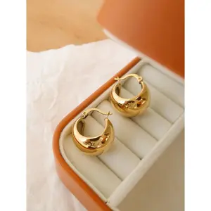 18K Gold Non-Tarnish Classic Round Huggie Earring