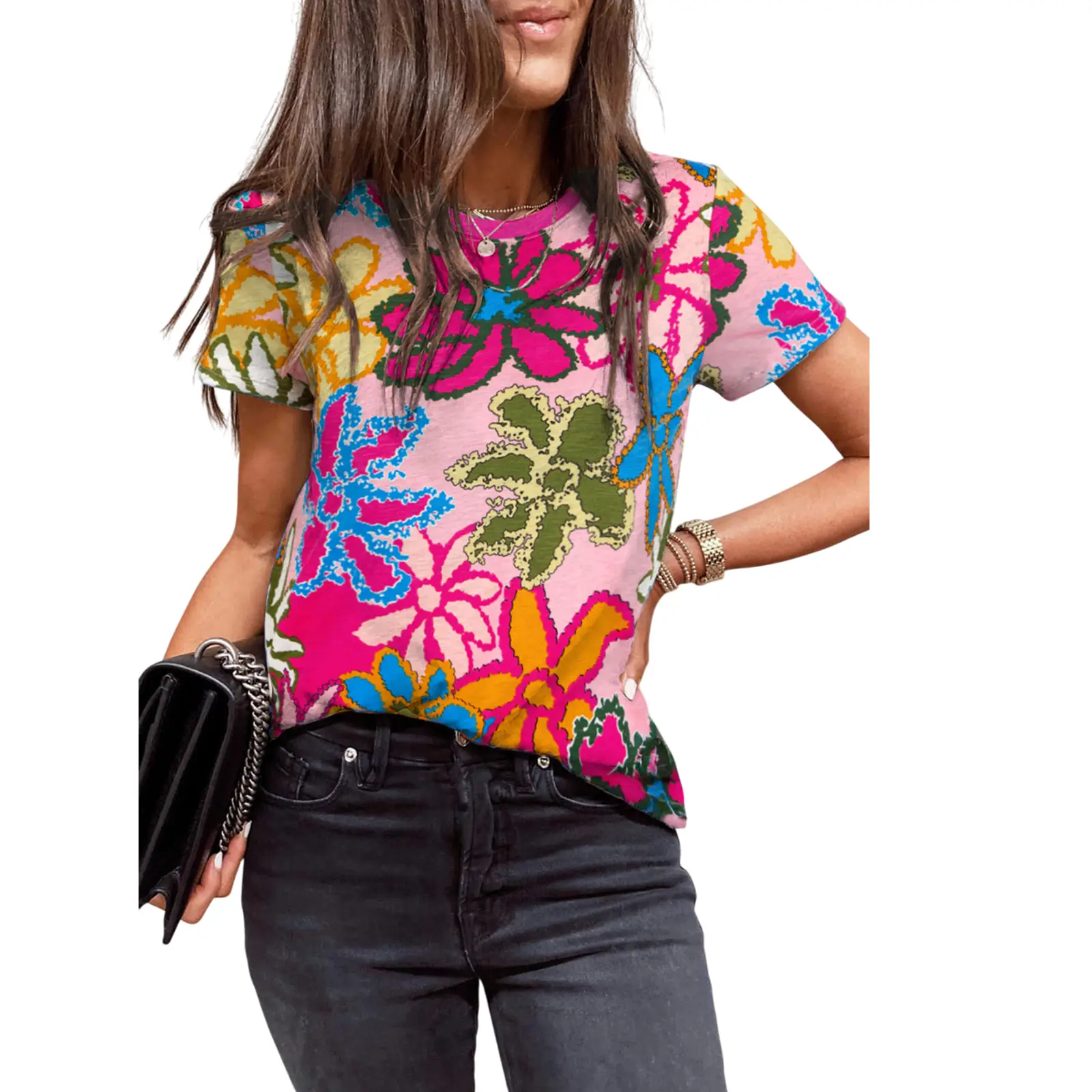 EVALESS Women's T Shirts Tops Summer Casual Outfits Crewneck Short Sleeve Polka Dot Boho Print Slim Fitted Soft Multicolour Tee 2025 Trendy Womenswear