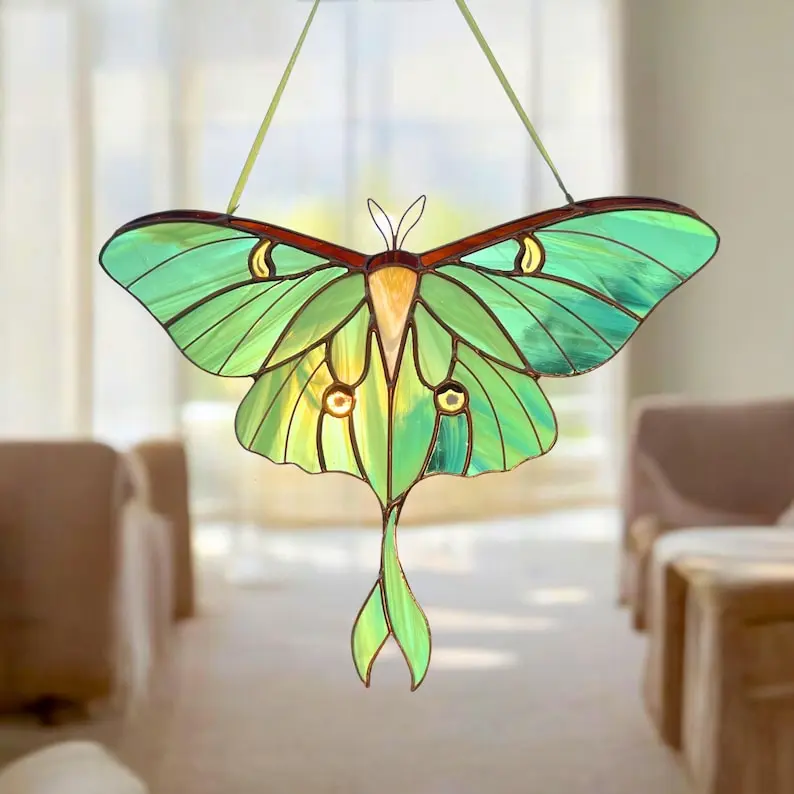 Lunar moth acrylic suncatcher, Luna moth wings house warming gift, Birthday gift, Butterfly stained glass window hangings
