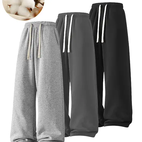 Men's Casual Warm-Lined Autumn Winter Sports Pants - Baggy, Chill, Loose, Drawstring Waist, Side Pockets, Soft Skin-Friendly Solid Color Fabric, Suitable for Daily Commuting, Baggy Pants, Chill Men's Pants