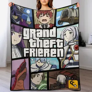 Anime Frieren Flannel Blanket| Ultra-Soft All-Season Comfort | Anti-Pilling & Shrink-Resistant | Machine Washable Luxury Throw for Adult Home Decor