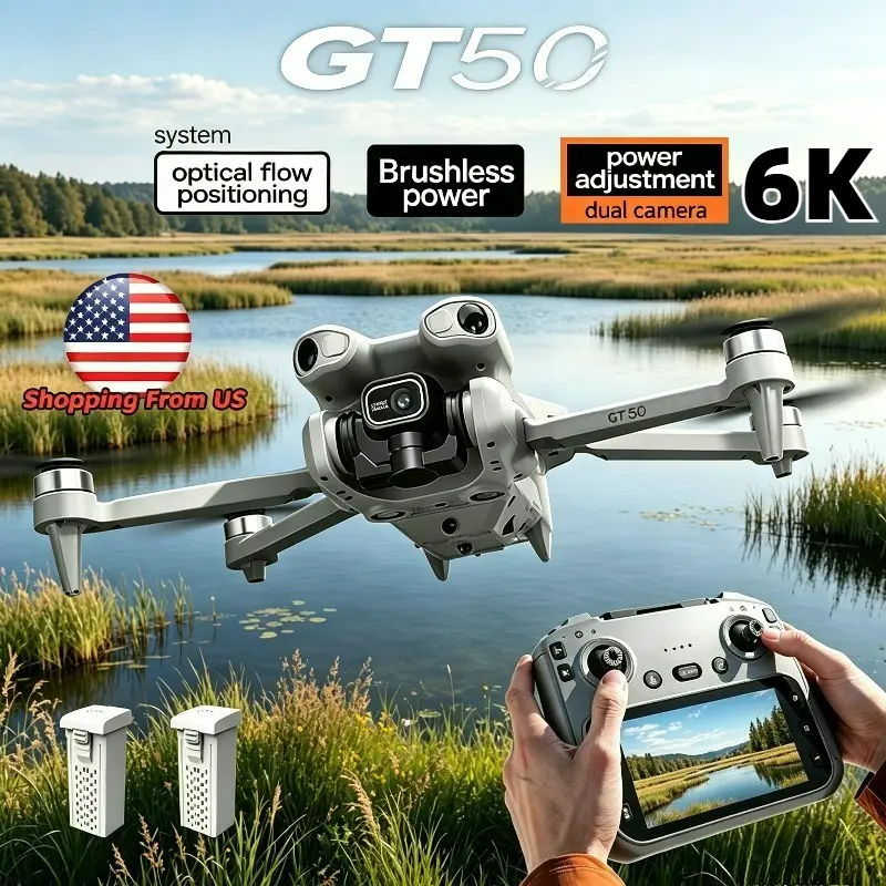 GT50 4K drone, remote-controlled quadcopter with brushless motor, comes with a screen remote control, 2 batteries, and high-definition aerial photography capabilities, suitable for outdoor flight