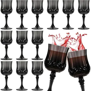 24 count Plastic   Glasses  Colored Goblets Patterned Drinking Glasses Cup Dishwasher Safe for Wedding Reception Party Supplies (Black)
