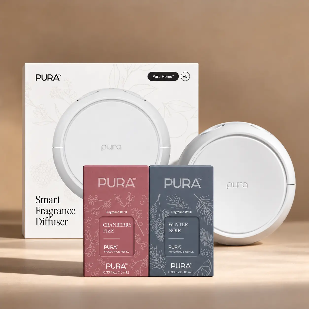 Pura Smart Home Diffuser + Holiday Fragrance Duo | Cranberry Fizz & Winter Noir