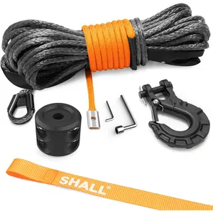 1/4 Inch x 50 Feet Synthetic Winch Rope 10,000LBS Winch Line with Protective Sleeve & Forged Winch Hook & Safety Pull Strap for ATV UTV Offroad Vehicle