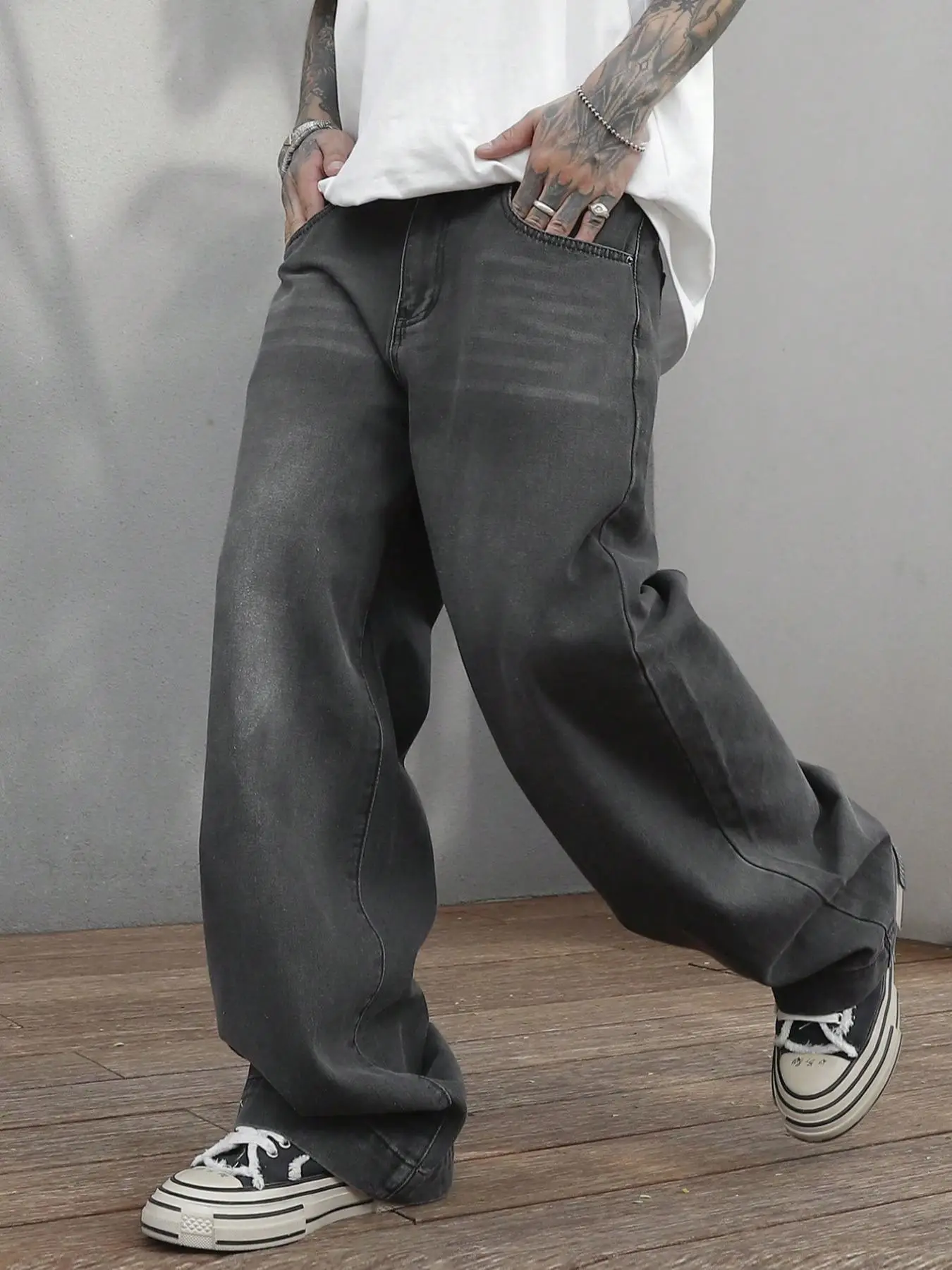 Men's Wide Leg Jeans, Loose Casual Comfy Denim Trousers for Daily Wear, Fashion Men's Bottoms for All Seasons
