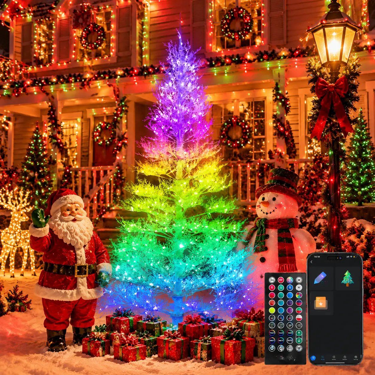 Avatar Controls 7.5FT Pre-lit White Artificial Christmas Tree, RGBW 500 LED Lighted Artificial Christmas Tree with APP Control, 105 Preset Modes,DIY,Music,Timer, Holiday Christmas Tree Decration for Indoor,Party Decor outdoorfun